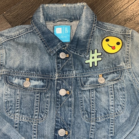 Gap Kids x Ellen Degeneres Denim Jacket w/Patches Size Large Medium Wash - Picture 5 of 11